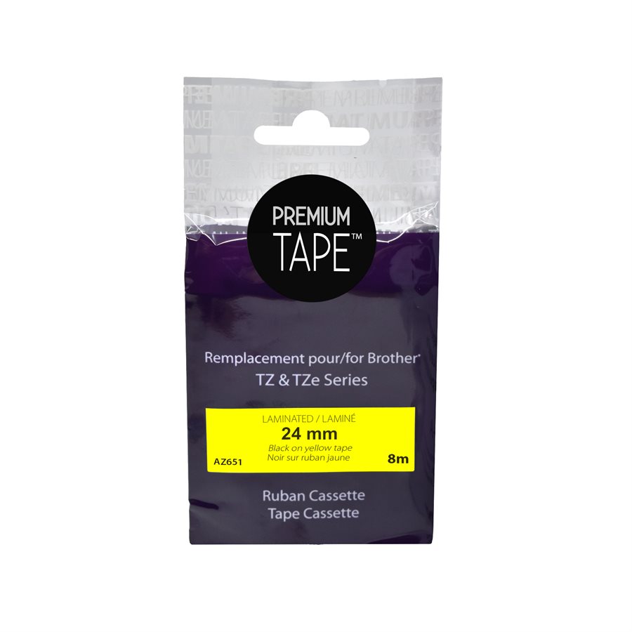 Brother TZ651 - Black on Yellow 24mm compatible