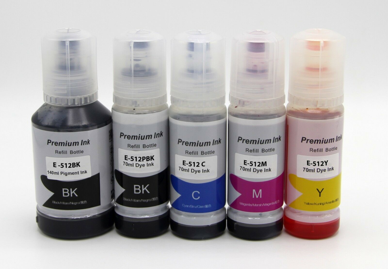 5 Ink Bottle Compatible Epson T512 (T512020 T512120 T512220 T512320 T512420) BK/PBK/C/M/Y/PBK