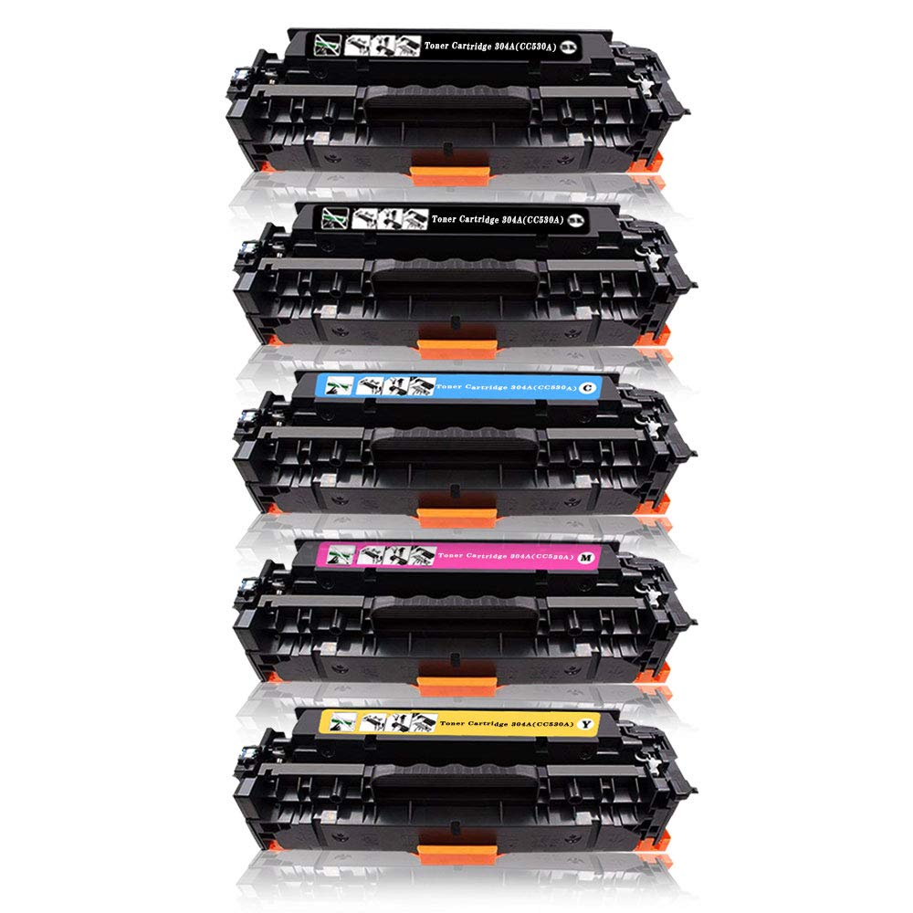 5 Toner Cartridges Compatible HP 304A CC530A CC531A CC532A CC533A (CMYK)