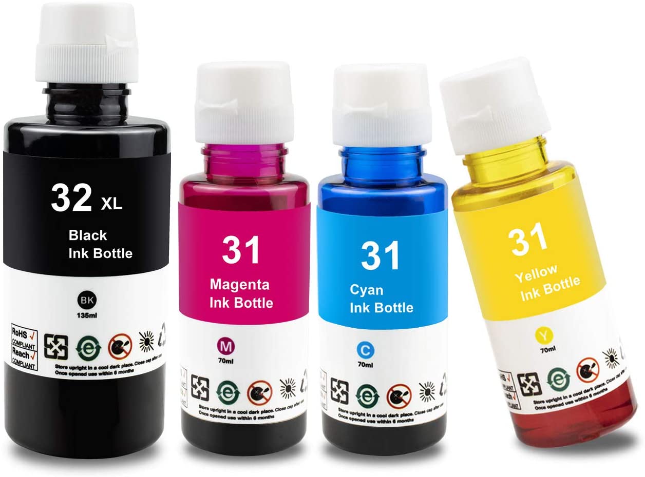 4 Bouteille d’encre Compatible HP 32XL 31 (1VV24AN 1VU26AN 1VU27AN 1VU28AN) CMYK